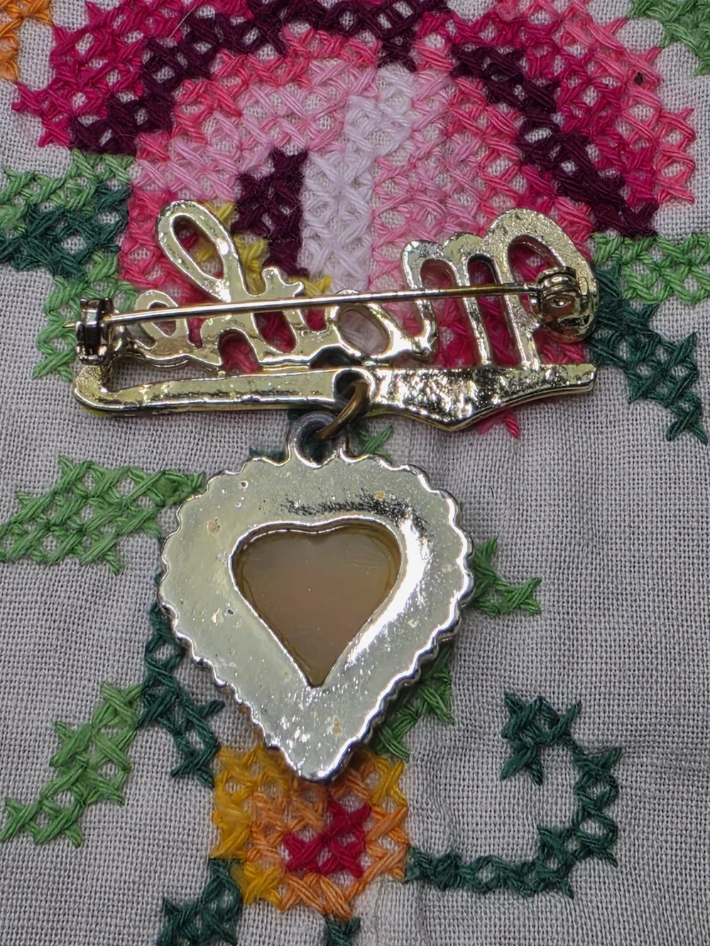 Vintage Mother Charm Brooch Pin Pink Enamel Gold Tone 1.75